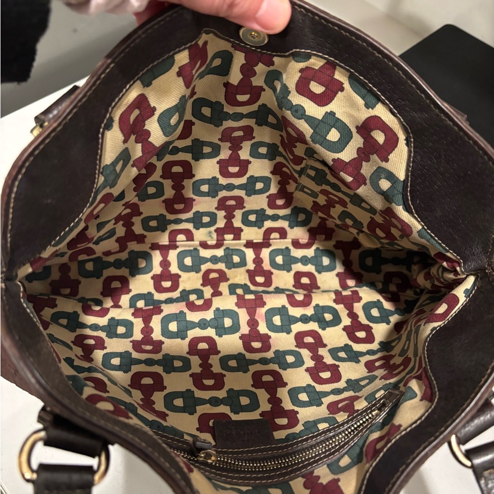 Gucci Brown Suede Shoulder Bag with Gold-Tone Accents - Picture 3 of 7